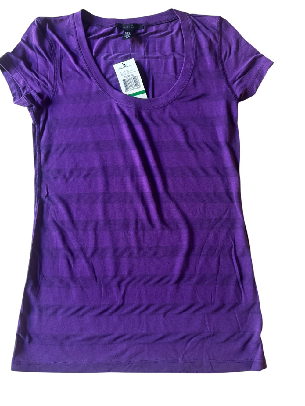Kenneth Cole Purple Striped Scoop Neck Short Sleeve Top